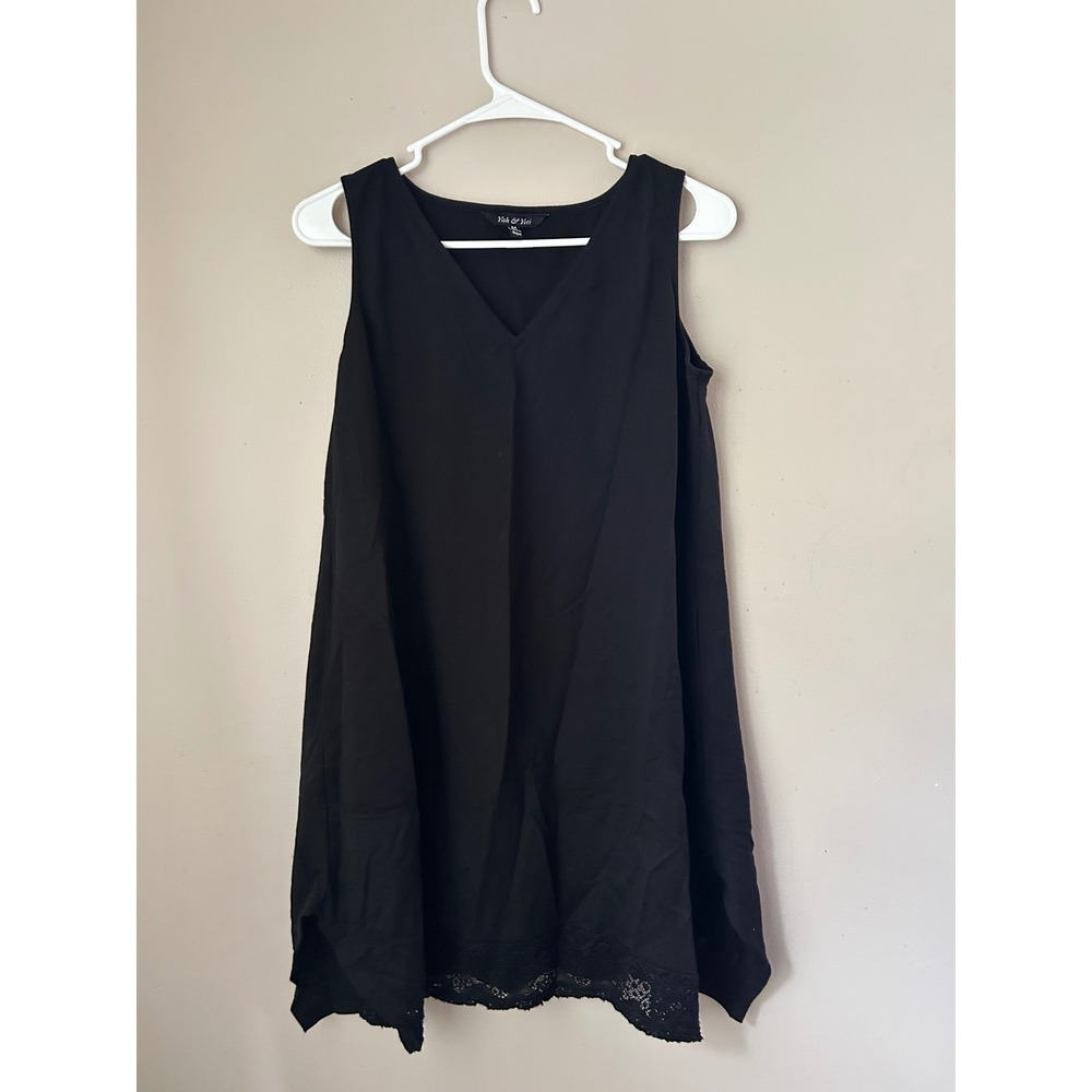 Yak & Yeti Black Sleeveless V Neck Slip Dress Lace Hem‎ Whimsigoth Grunge